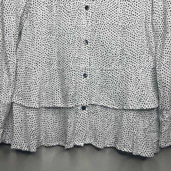 Habitat Clothes to Live In White Black Polka Dot Button Up Blouse Ruffles Sz S - Picture 4 of 10